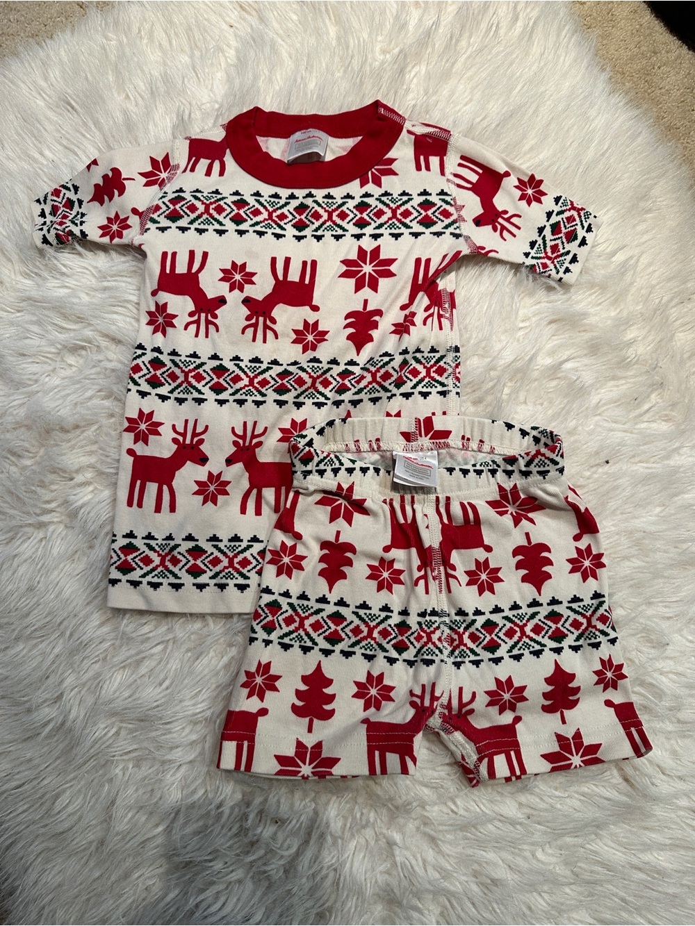 Hanna Andersson Red & White Reindeer Holiday PJ Set
